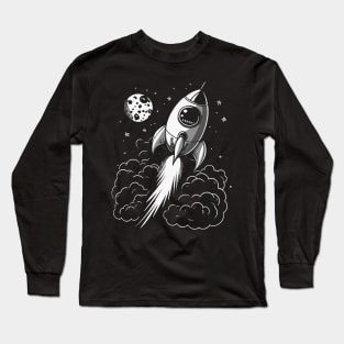 Black and White Rocket Flying into Space || To The Moon Long Sleeve T-Shirt